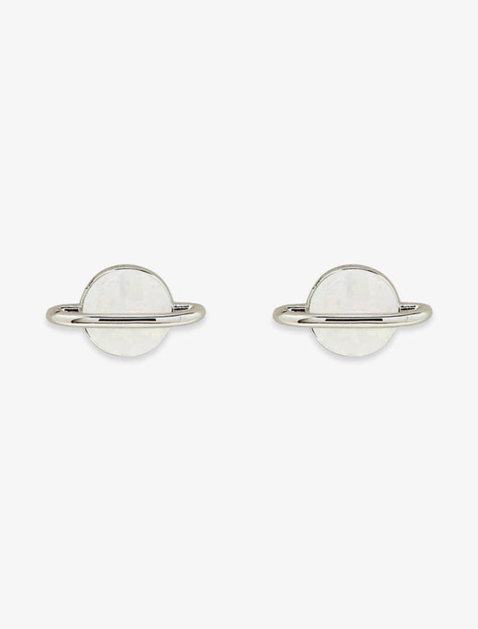 WHITE OPAL SATURN STUDS